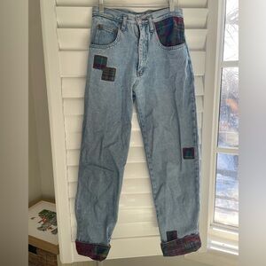 Vintage Y2K Zana Di Light Blue Jeans with Plaid Patches